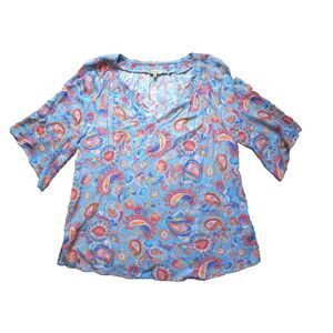 Democracy Shirt Womens Medium V-Neck Flowy Paisley Blouse Casual Ladies‎